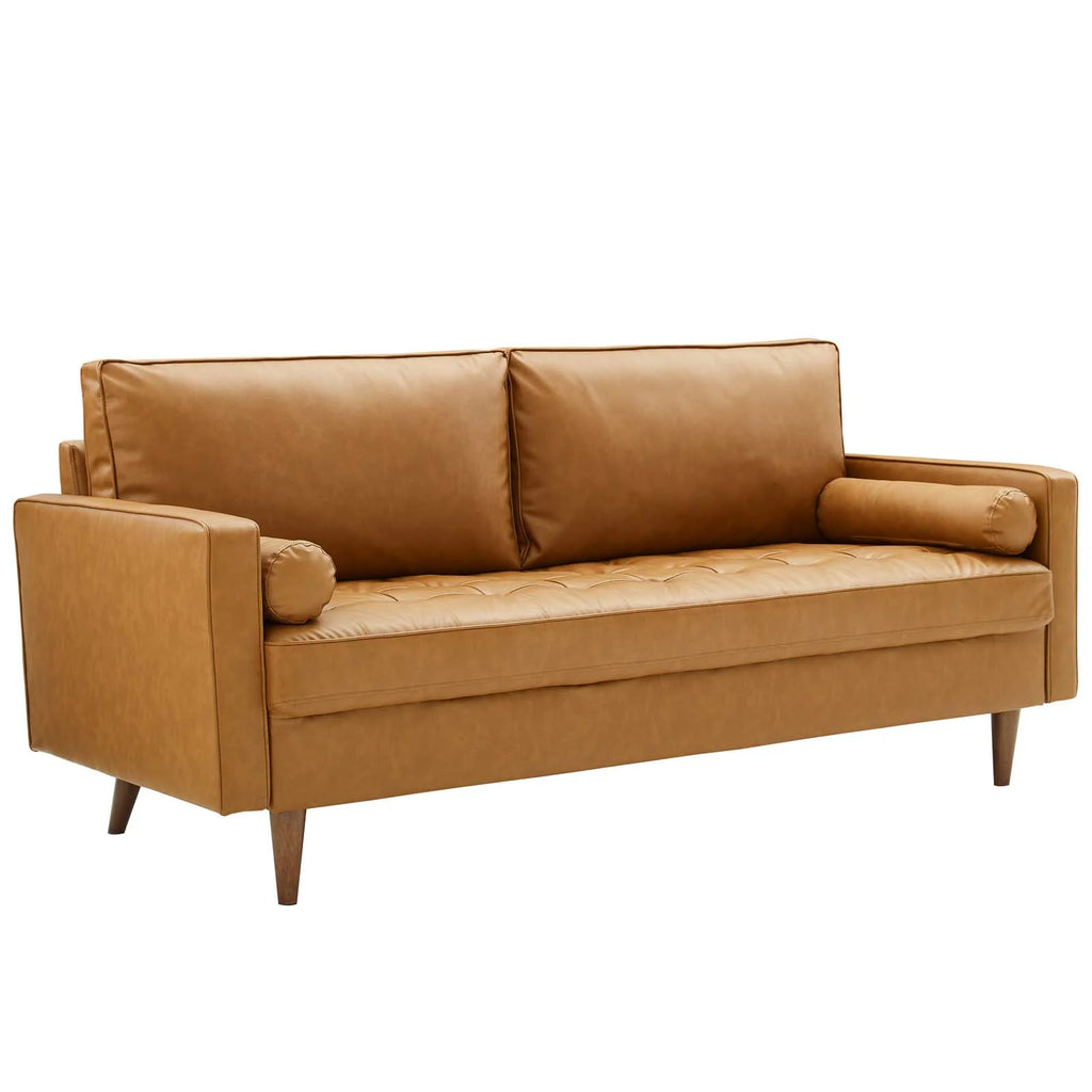 Valour Tufted Vegan Leather Sofa Tan