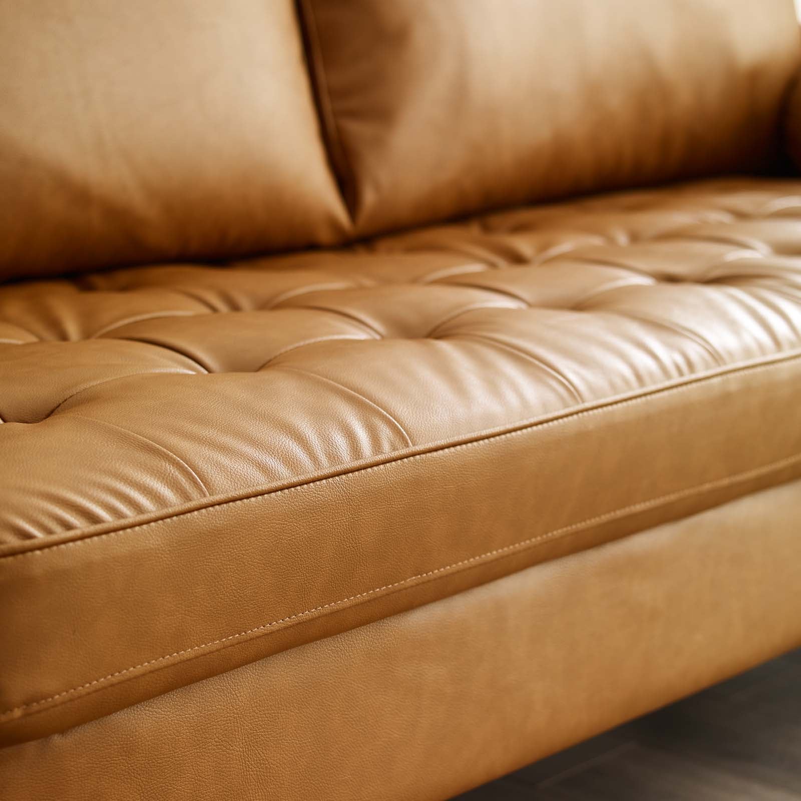 Valour Tufted Vegan Leather Sofa Tan