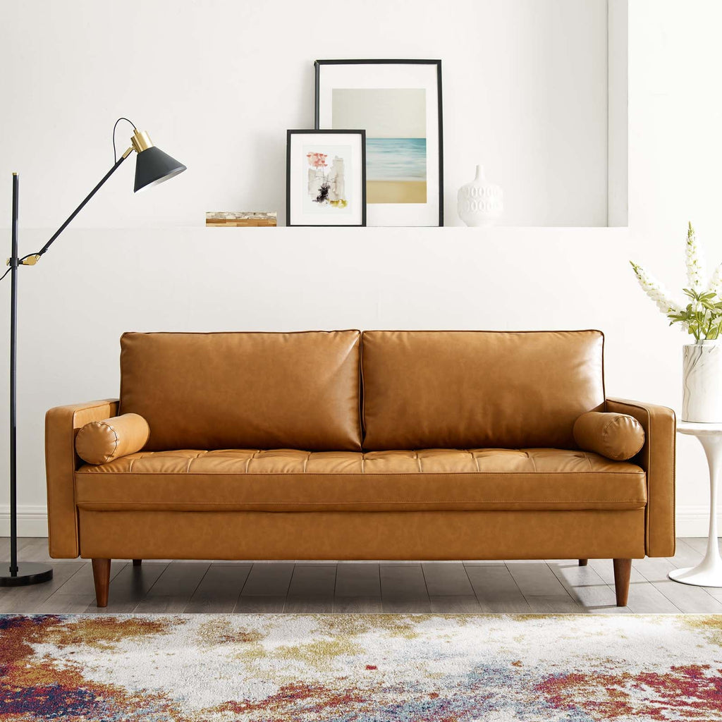 Valour Tufted Vegan Leather Sofa Tan