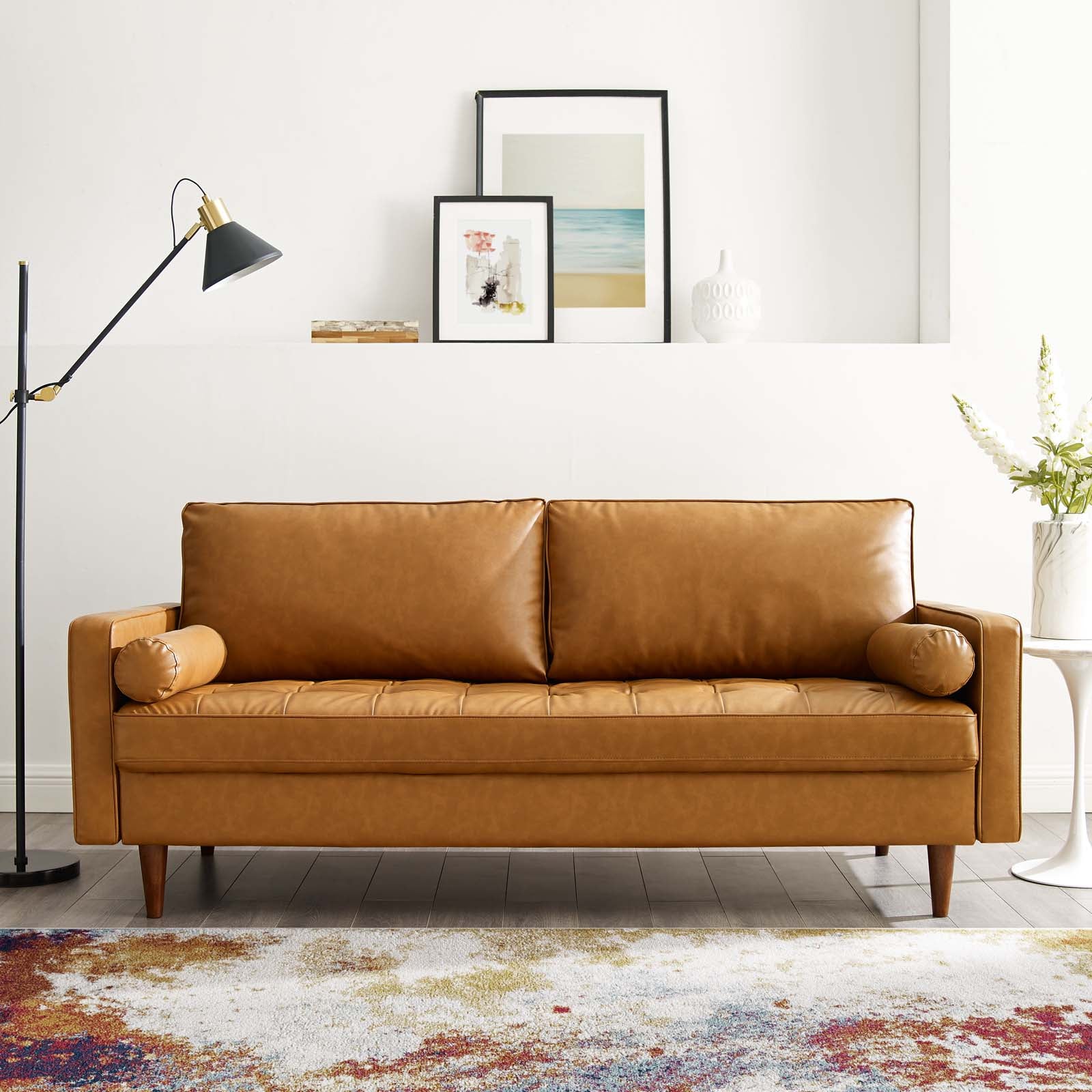 Valour Tufted Vegan Leather Sofa Tan