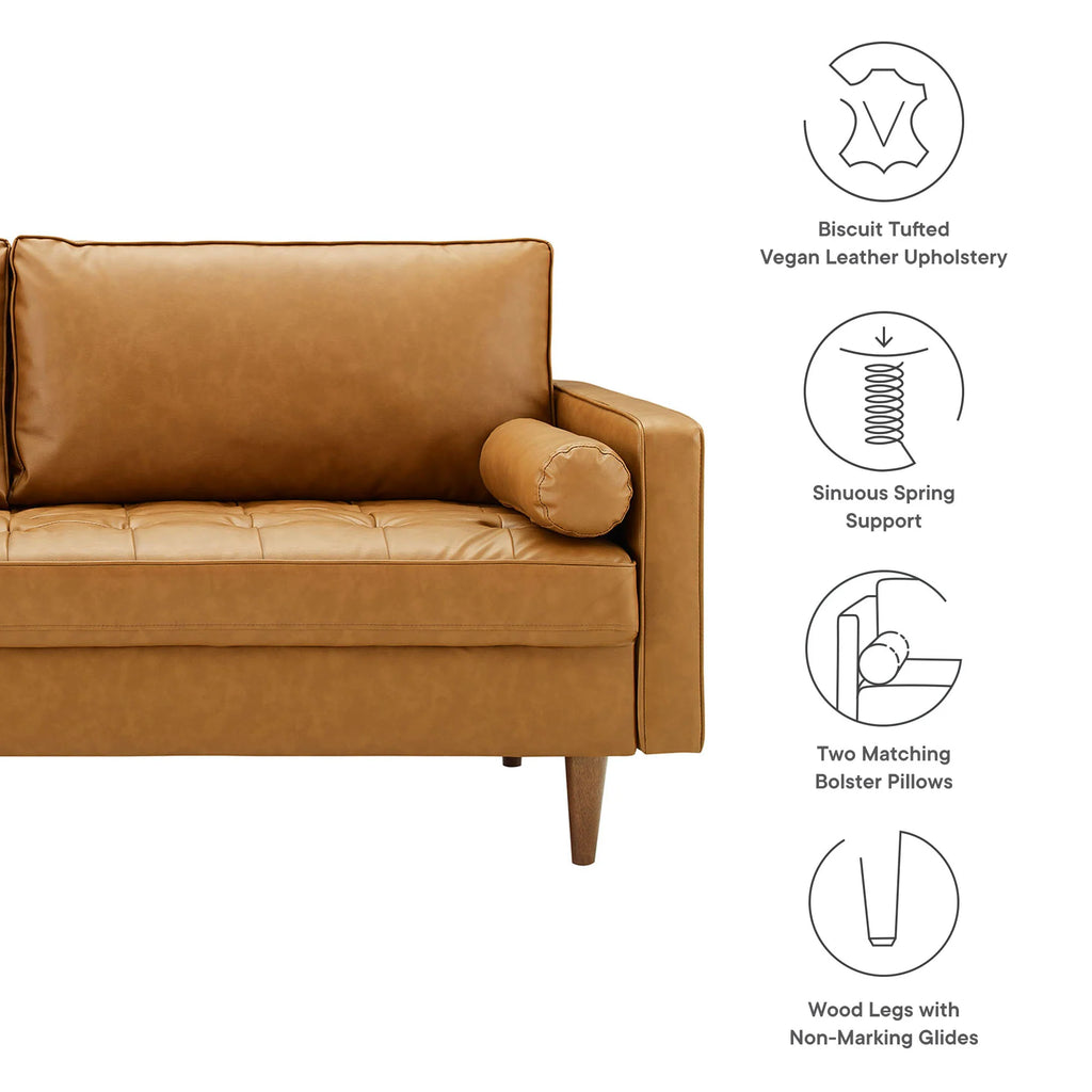 Valour Tufted Vegan Leather Sofa Tan