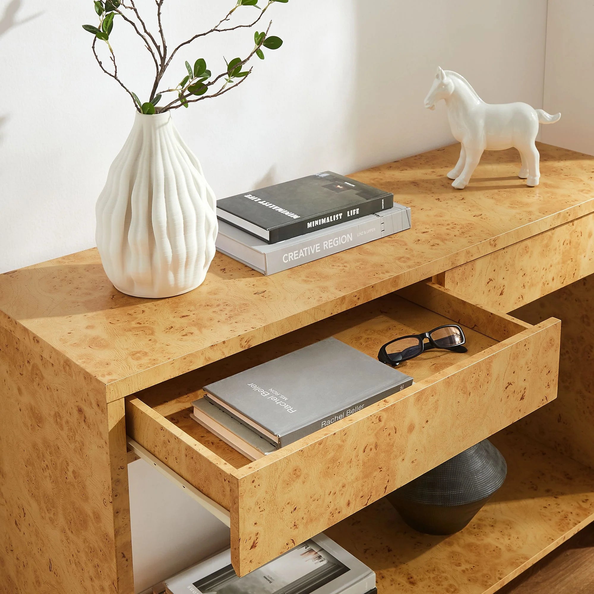 Hudson 2-Drawer Burl Wood Console Table