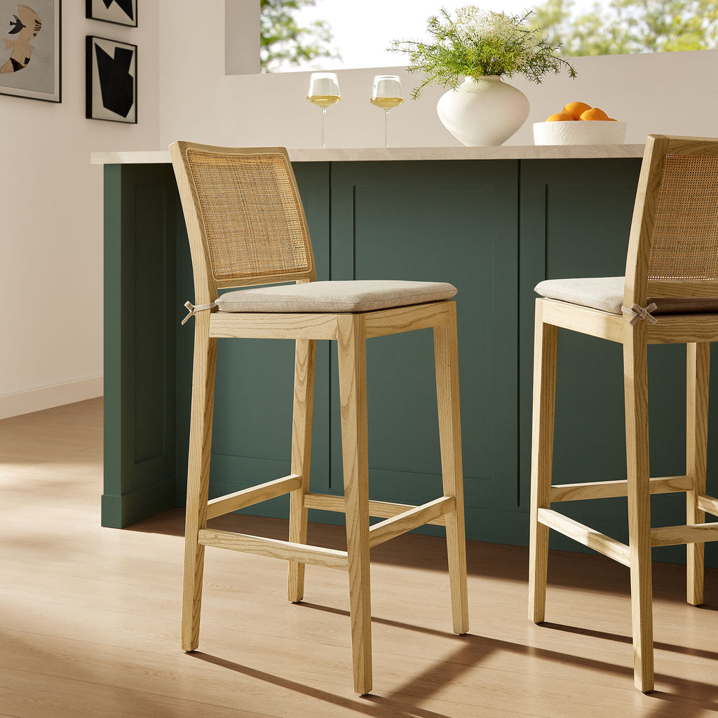 Ovard Wood and Rattan Bar Stool