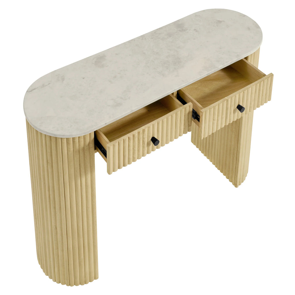 Caldera 42" Curved Solid Wood and Marble Console Table