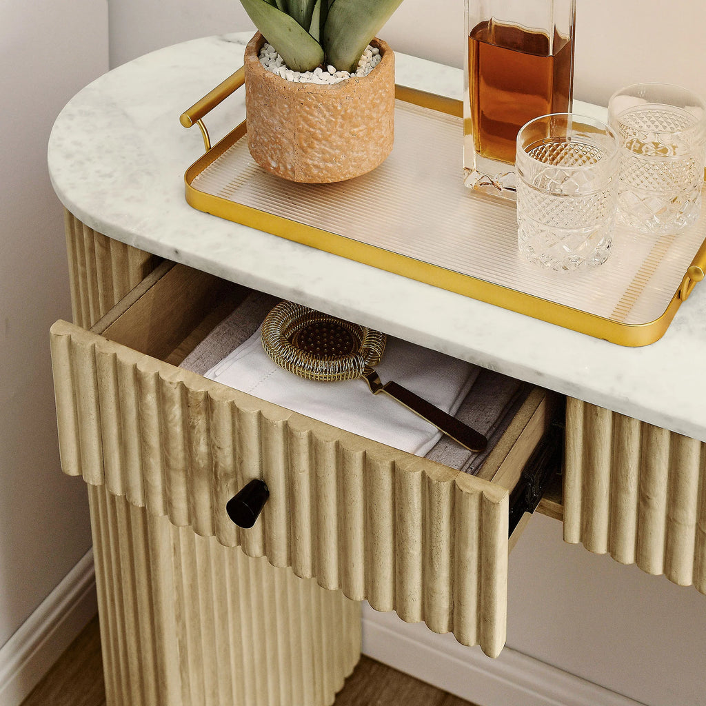 Caldera 42" Curved Solid Wood and Marble Console Table
