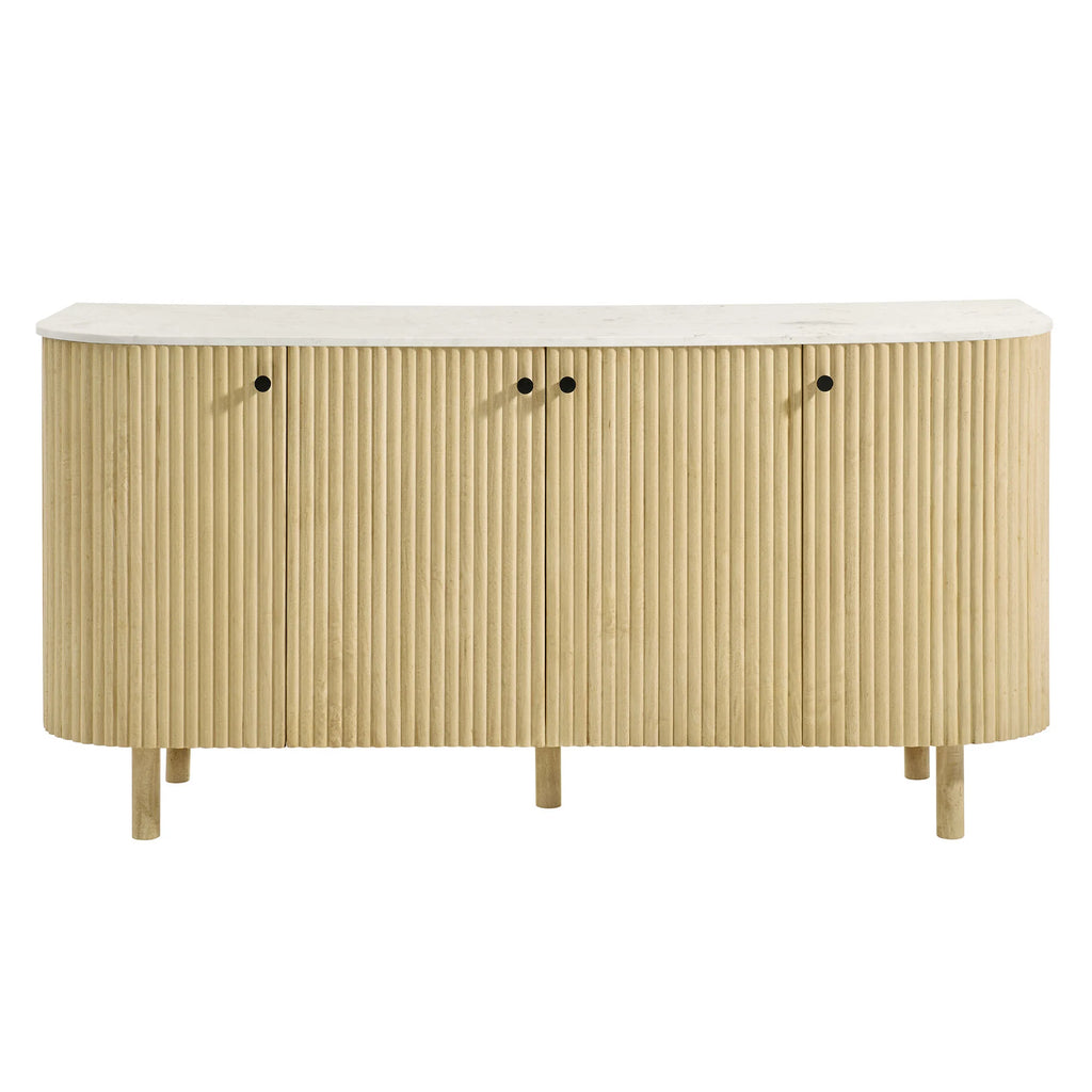 Caldera 60" Curved Solid Wood and Marble Sideboard Storage Cabinet