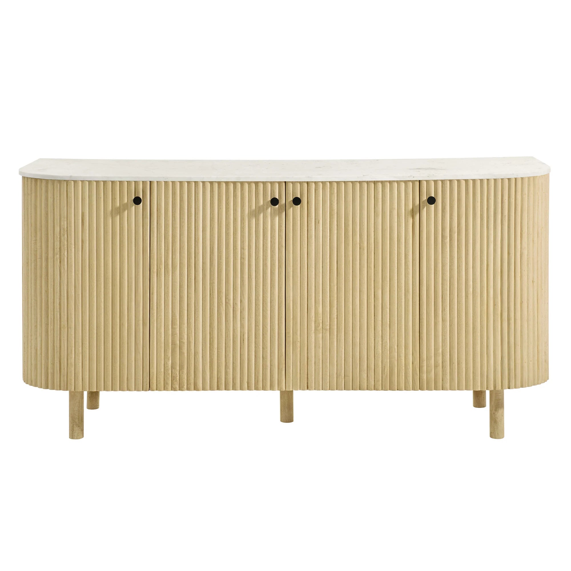 Caldera 60" Curved Solid Wood and Marble Sideboard Storage Cabinet