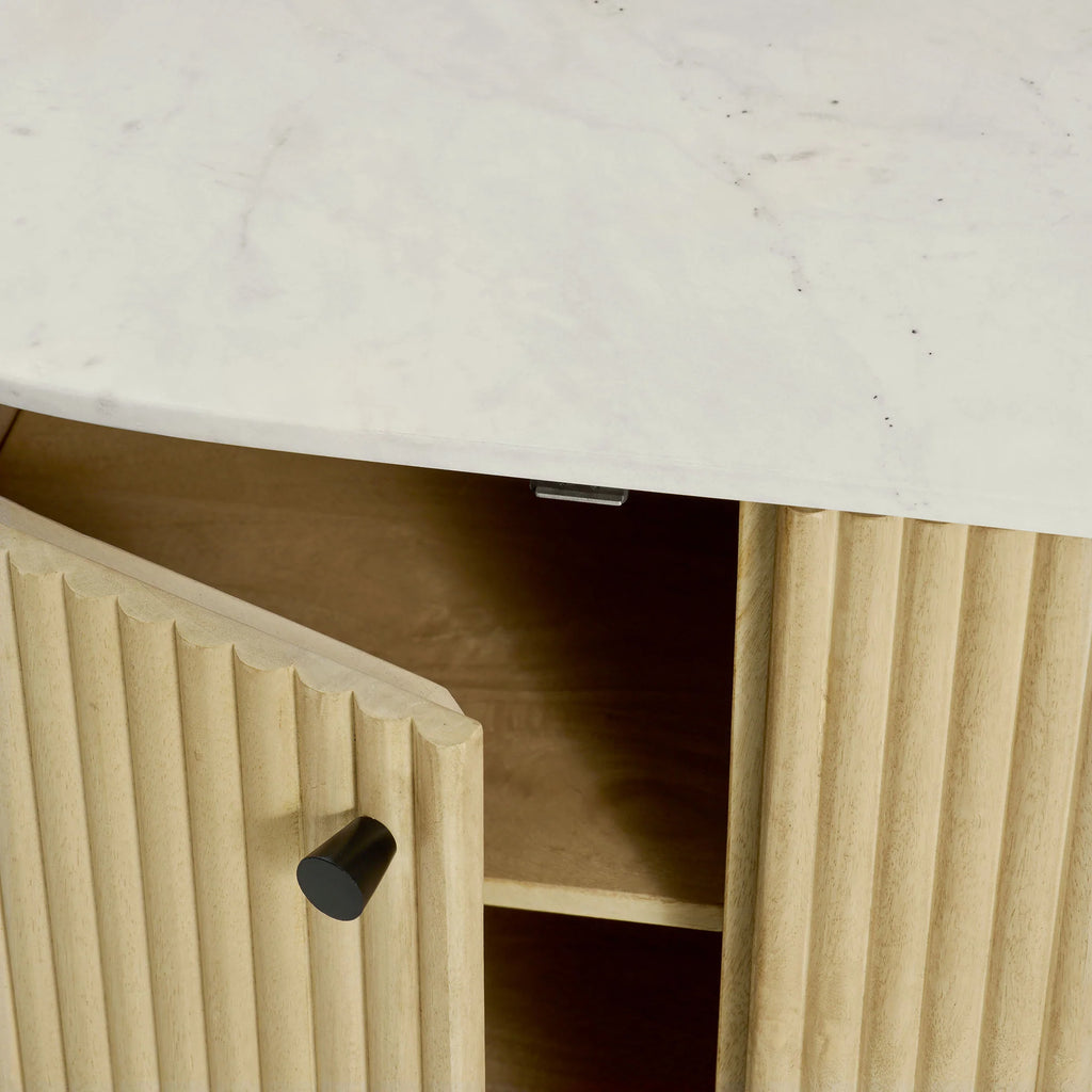 Caldera 60" Curved Solid Wood and Marble Sideboard Storage Cabinet