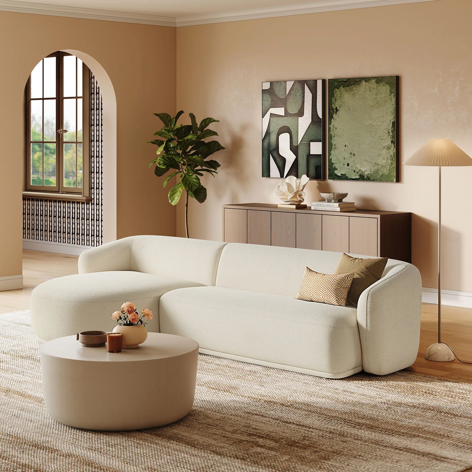 Monica Boucle Fabric Modular Sofa with Chaise