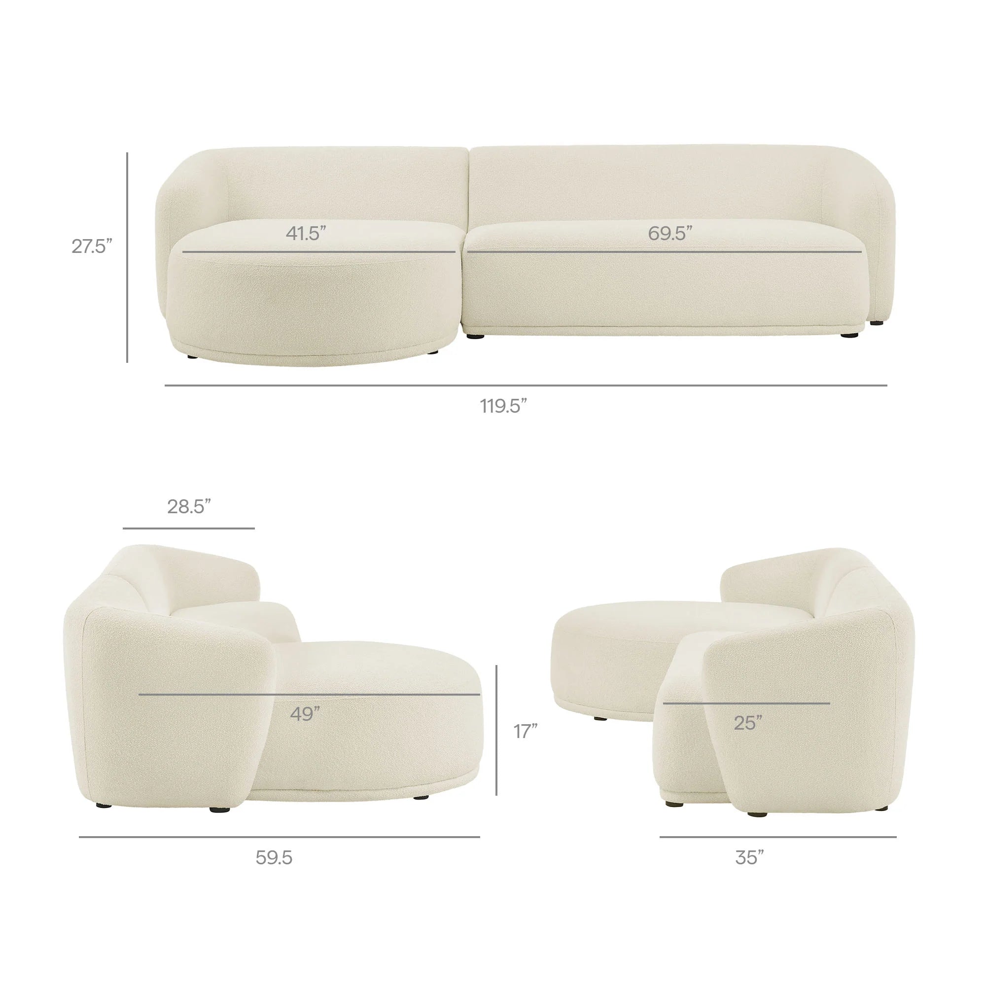 Monica Boucle Fabric Modular Sofa with Chaise