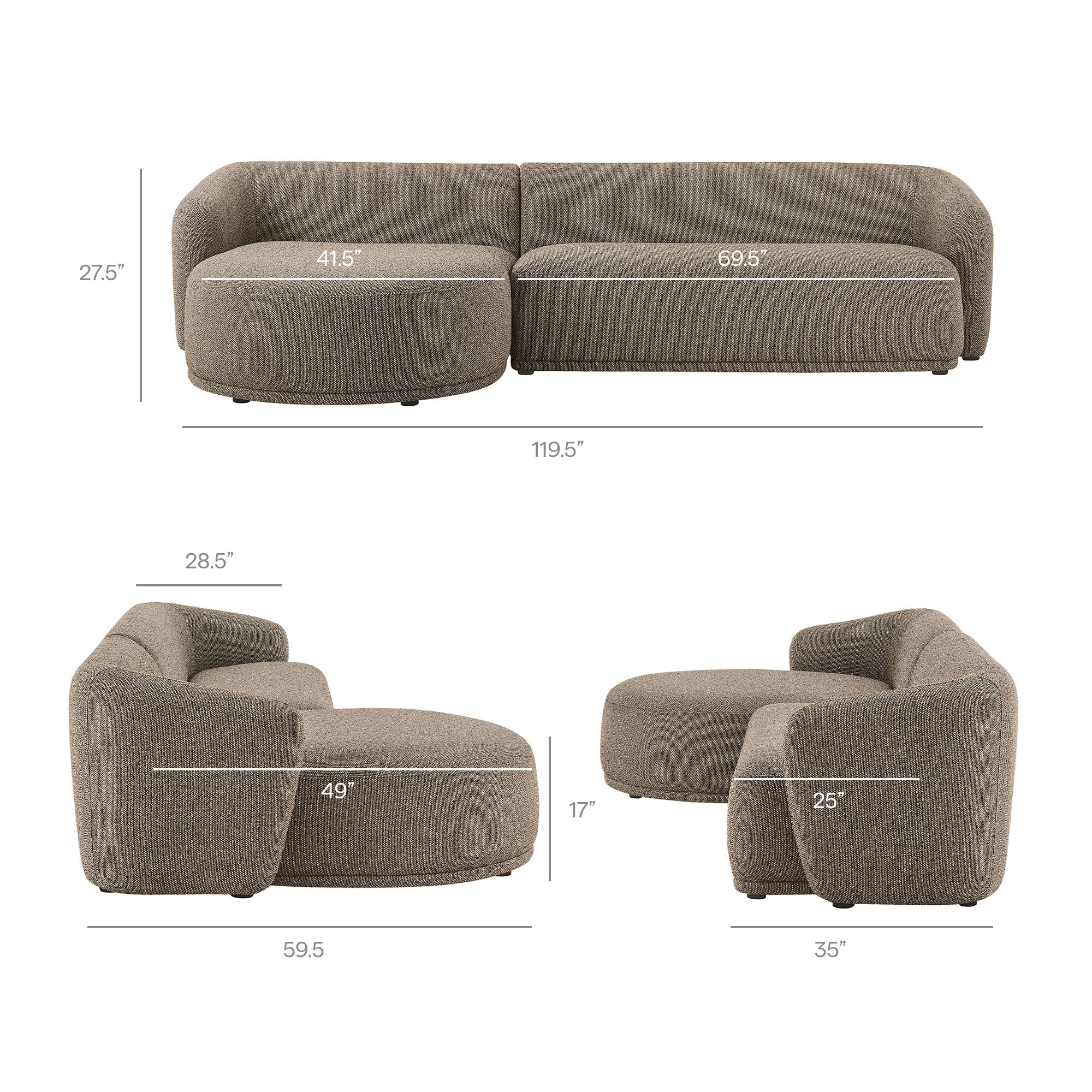 Monica Boucle Fabric Modular Sofa with Chaise