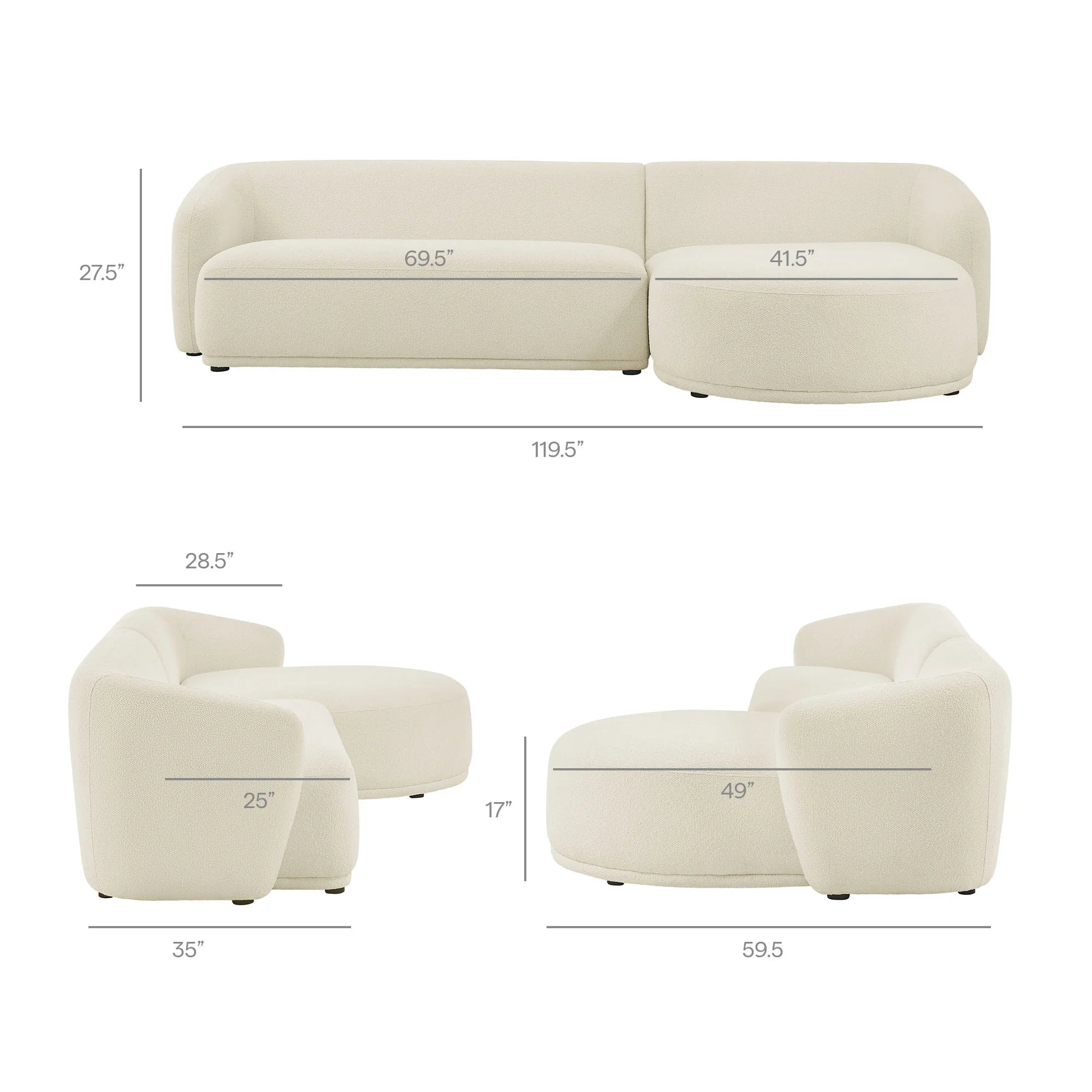 Monica Boucle Fabric Modular Sofa with Chaise