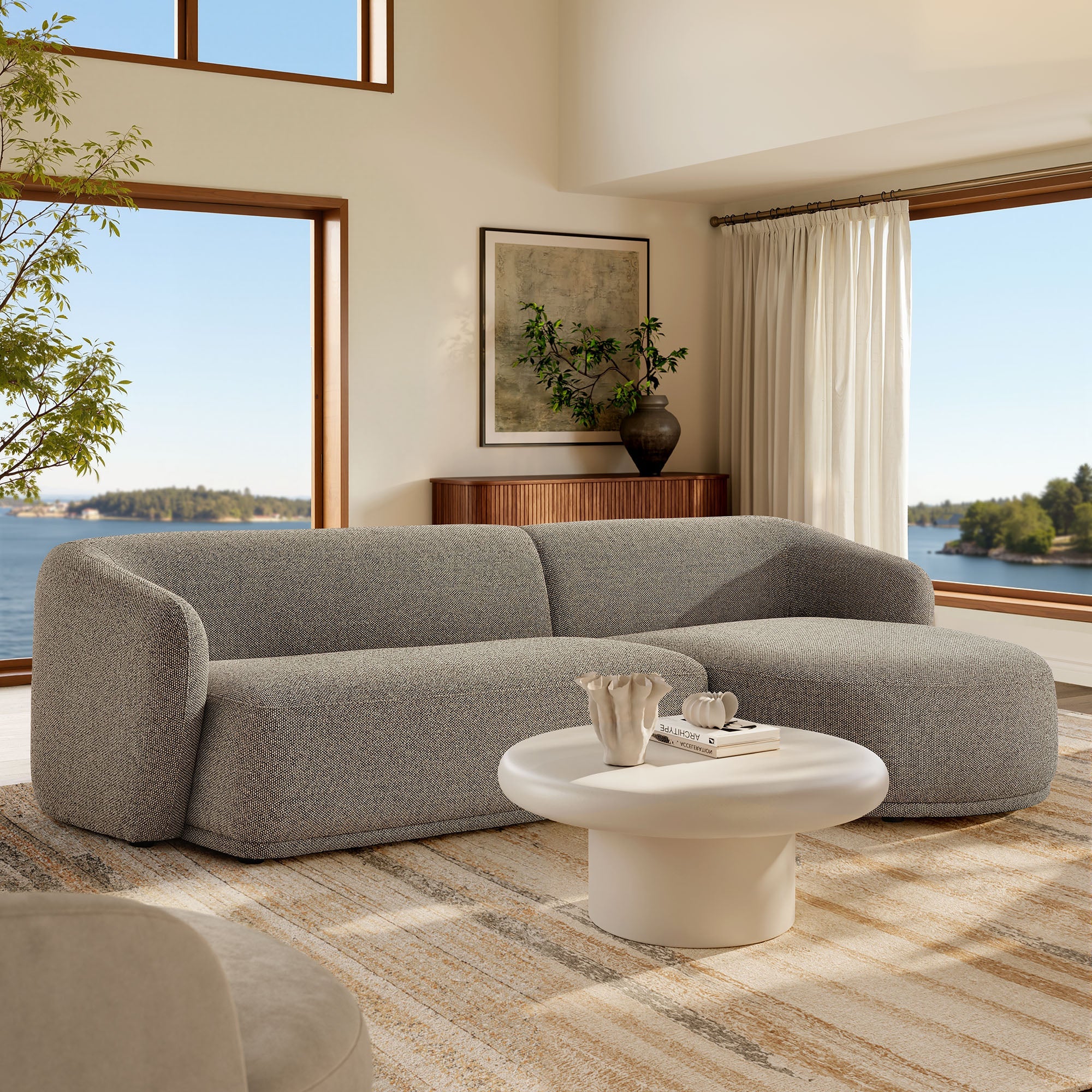 Monica Boucle Fabric Modular Sofa with Chaise