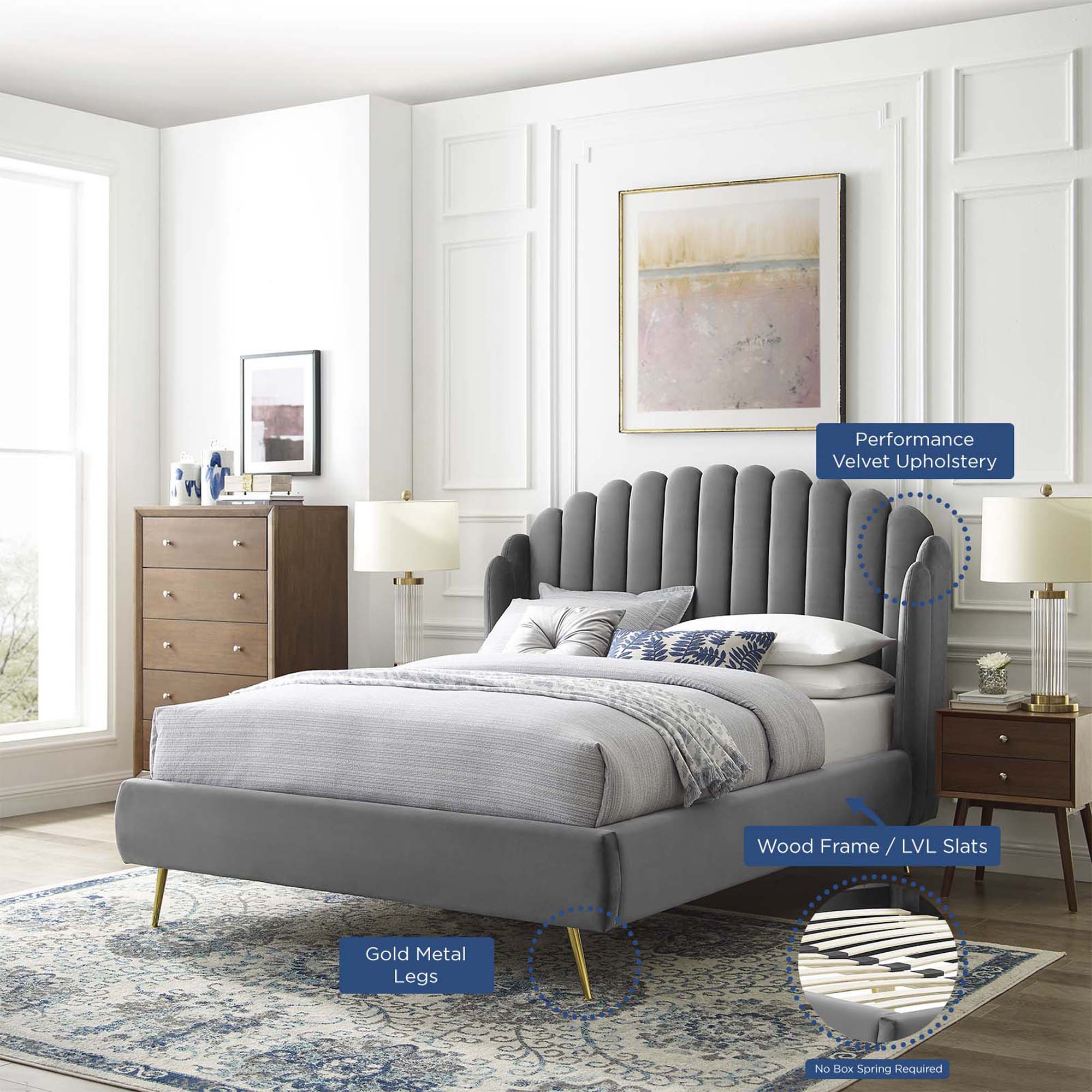 Lana Performance Velvet Queen Wingback Platform Bed