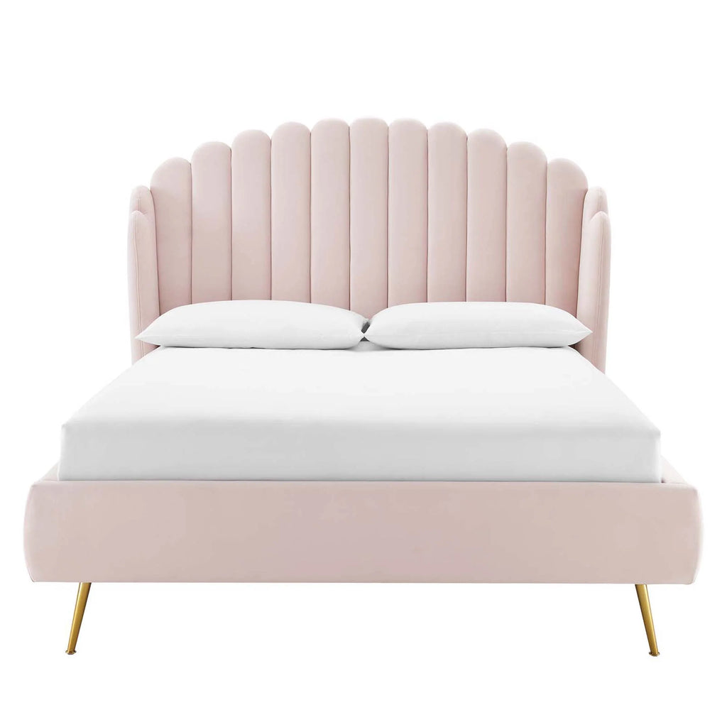 Lana Performance Velvet Queen Wingback Platform Bed