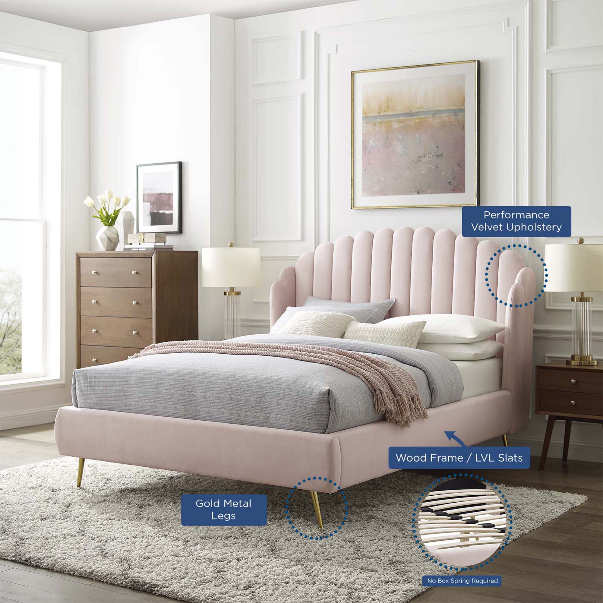 Lana Performance Velvet Queen Wingback Platform Bed