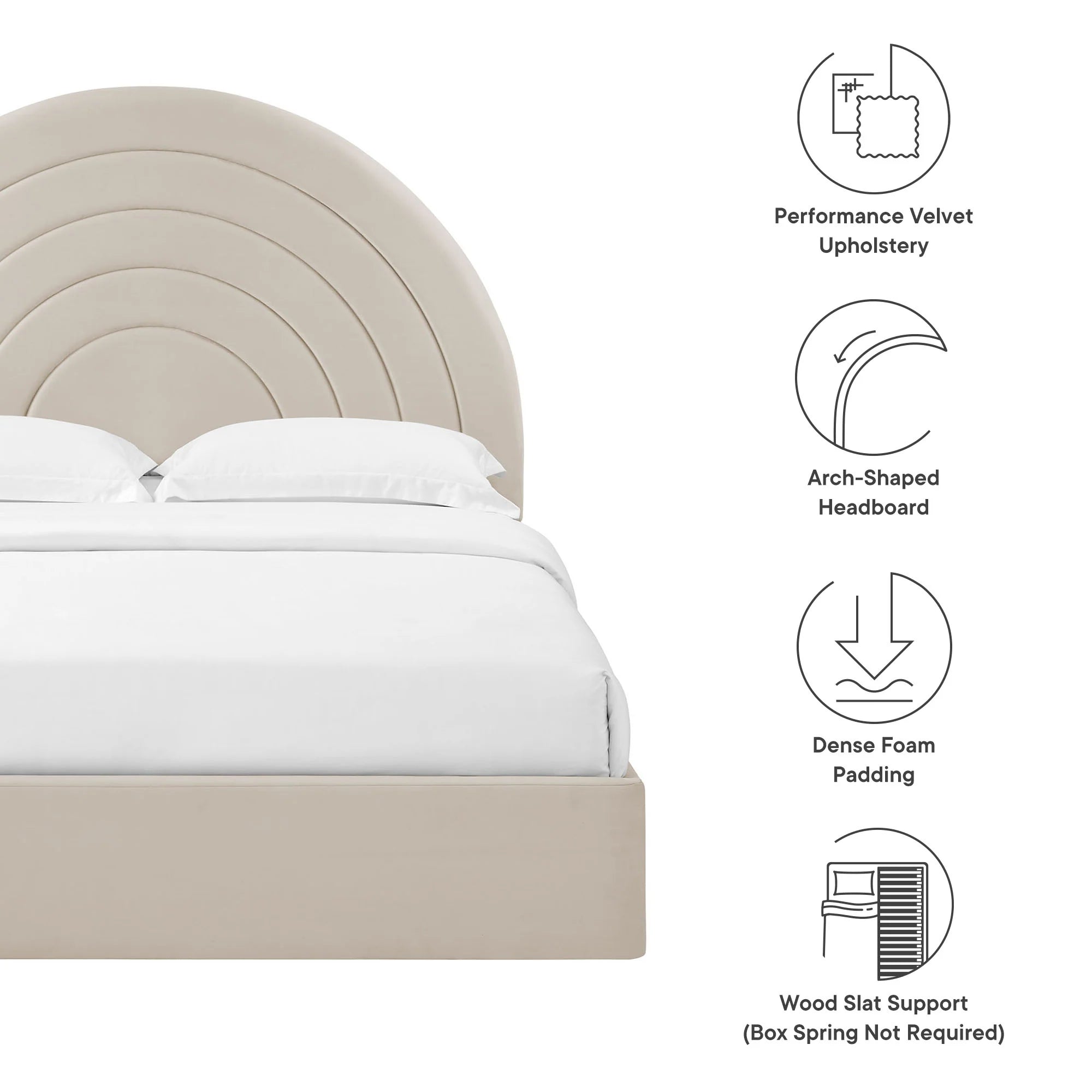 Solana Arched Performance Velvet Platform Bed