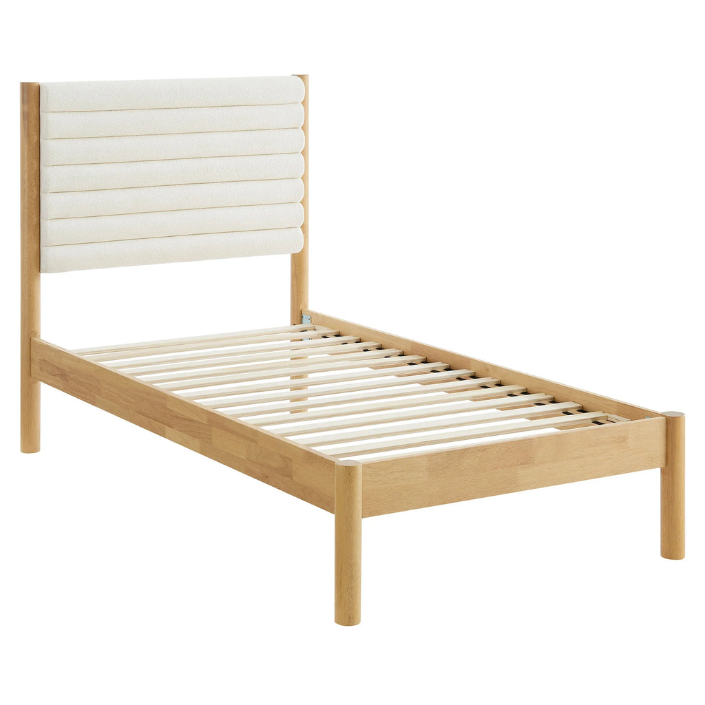 Olea Channel Tufted Boucle Solid Wood Platform Bed