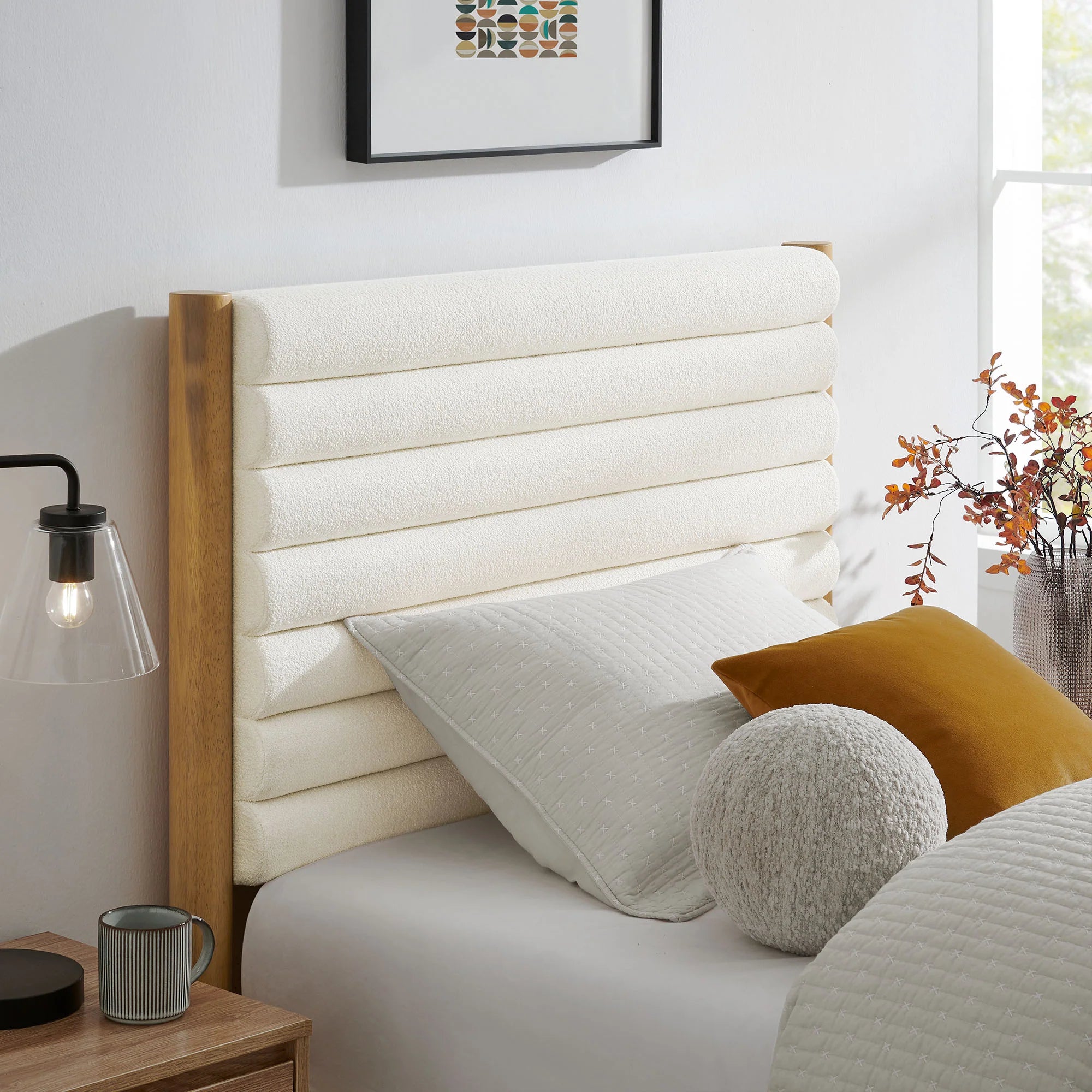 Olea Channel Tufted Boucle Solid Wood Platform Bed