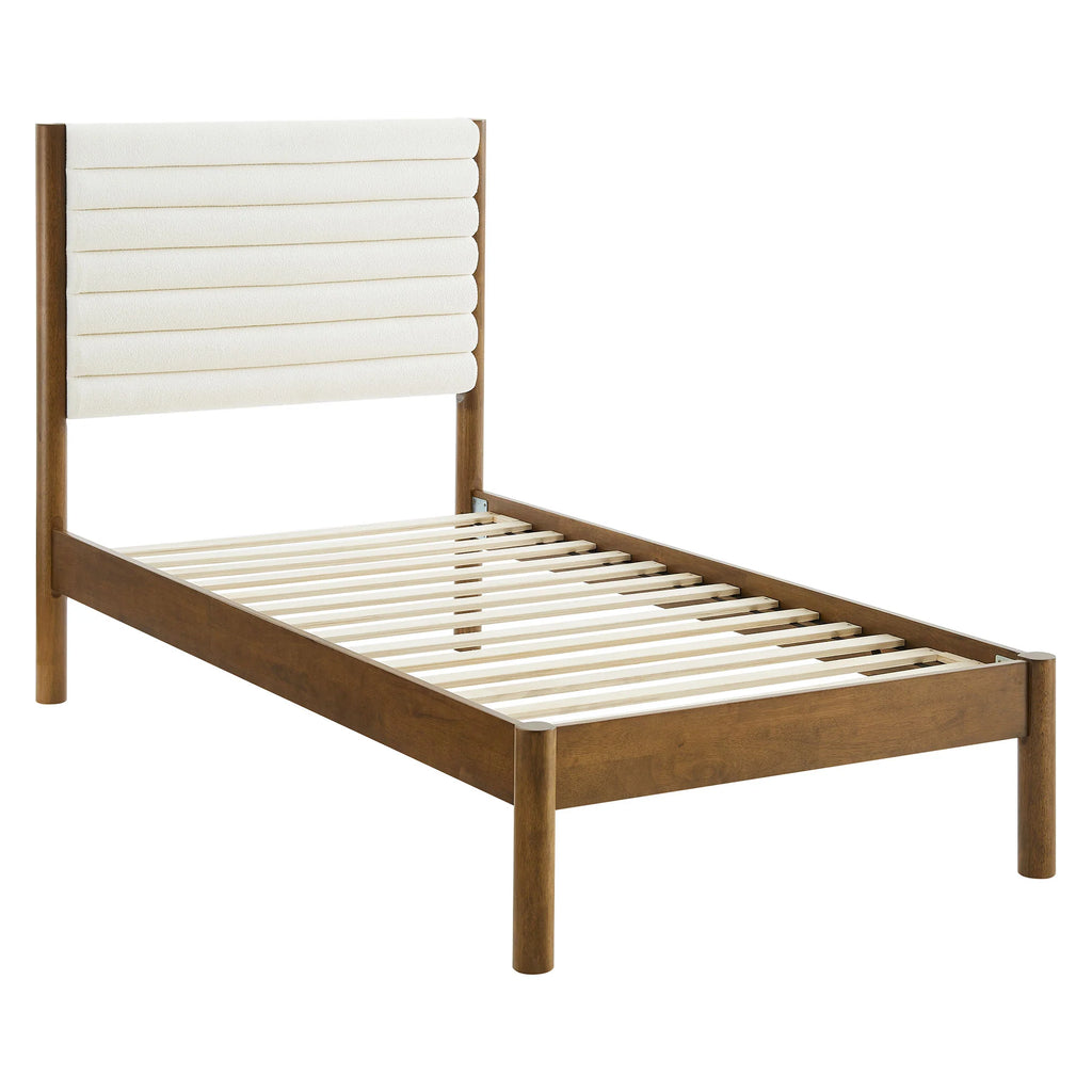 Olea Channel Tufted Boucle Solid Wood Platform Bed