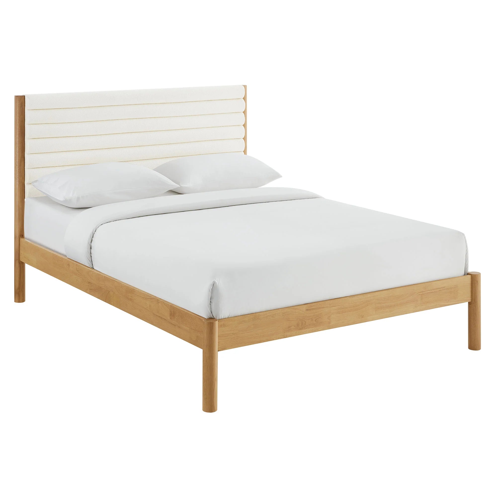 Olea Channel Tufted Boucle Solid Wood Platform Bed
