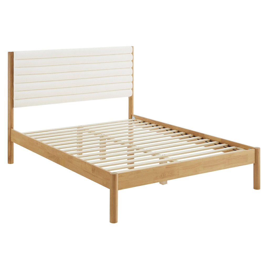 Olea Channel Tufted Boucle Solid Wood Platform Bed