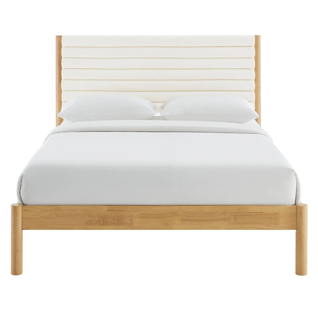 Olea Channel Tufted Boucle Solid Wood Platform Bed
