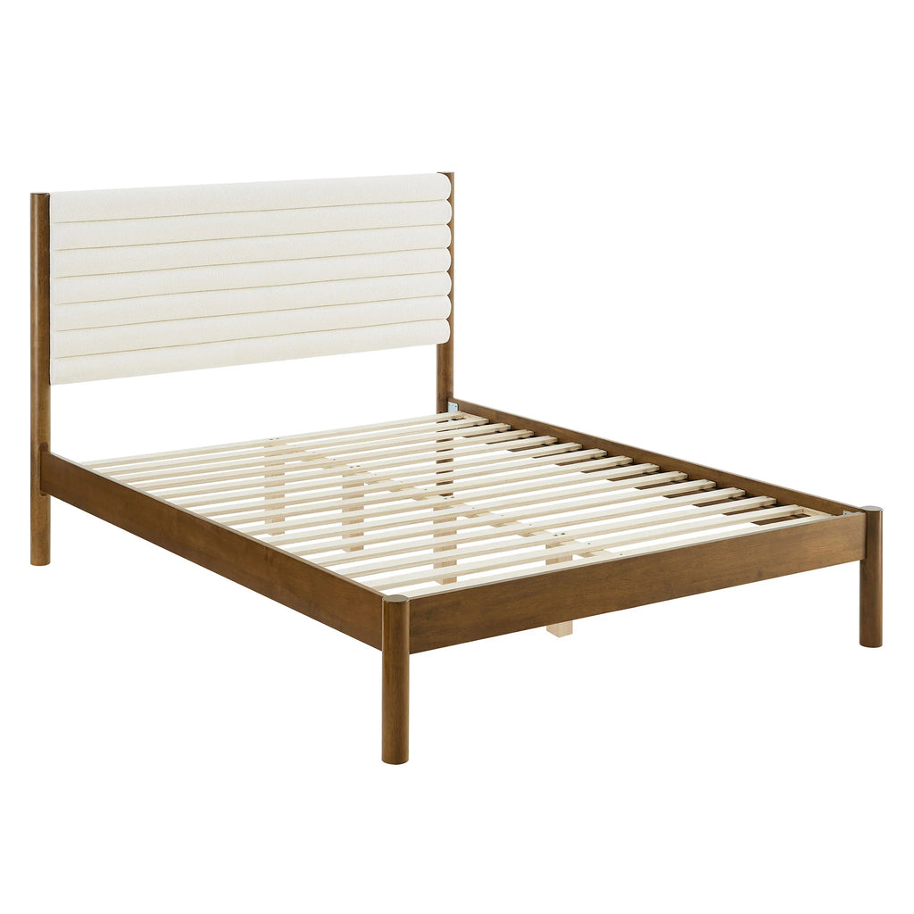 Olea Channel Tufted Boucle Solid Wood Platform Bed