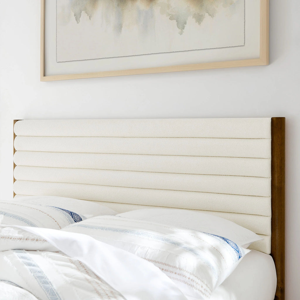 Olea Channel Tufted Boucle Solid Wood Platform Bed