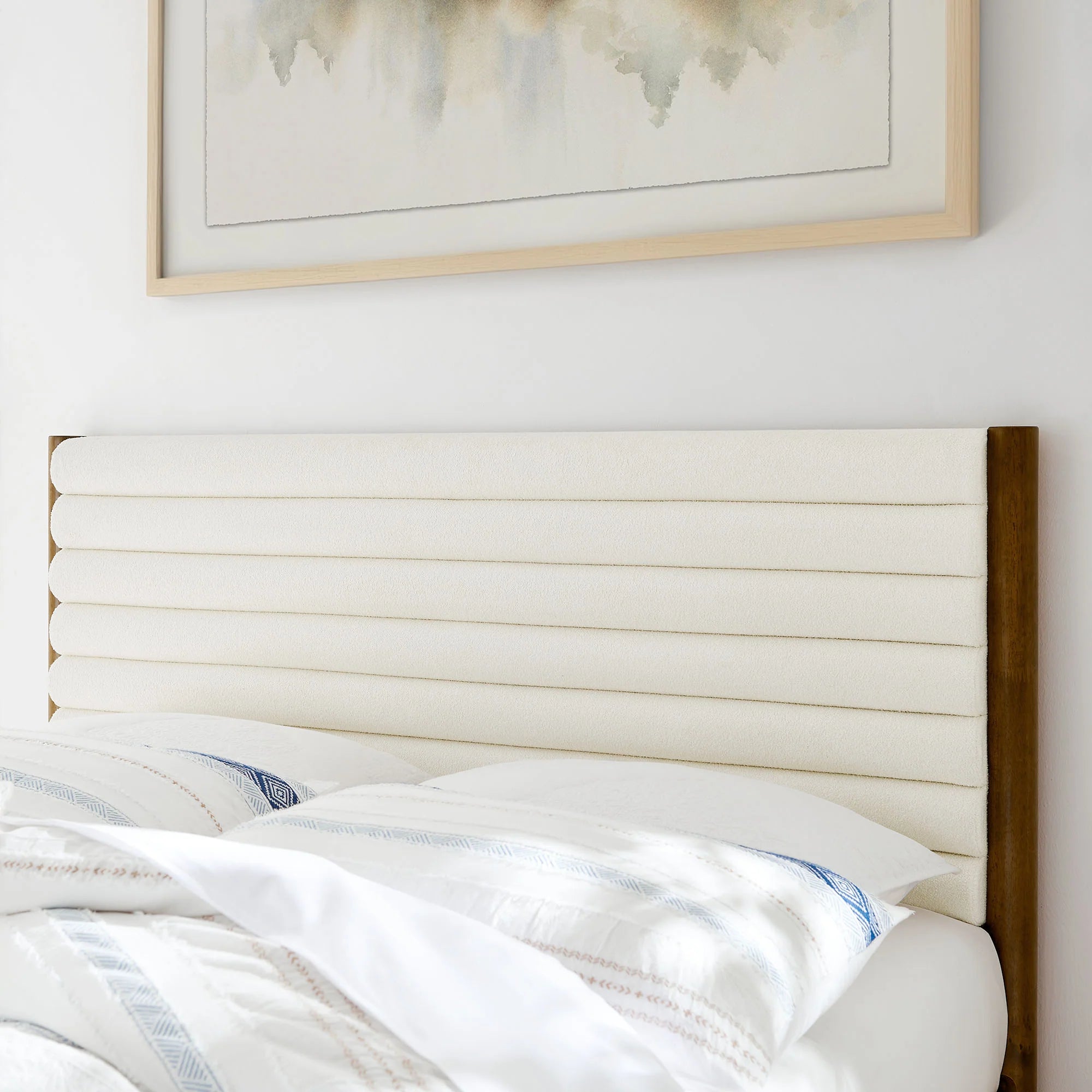 Olea Channel Tufted Boucle Solid Wood Platform Bed