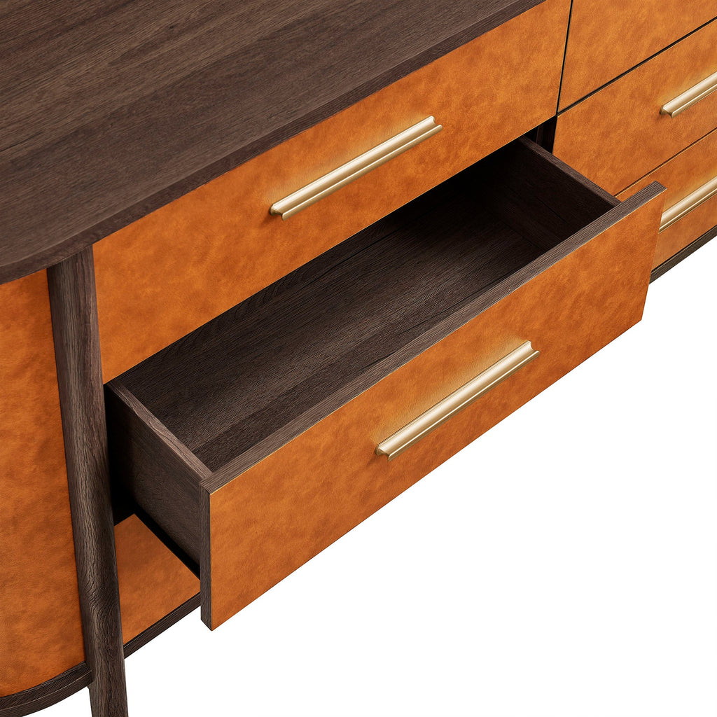 Coralie Curved 6-Drawer Vegan Leather Oval Dresser