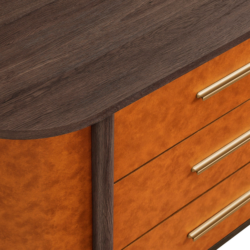 Coralie Curved 6-Drawer Vegan Leather Oval Dresser