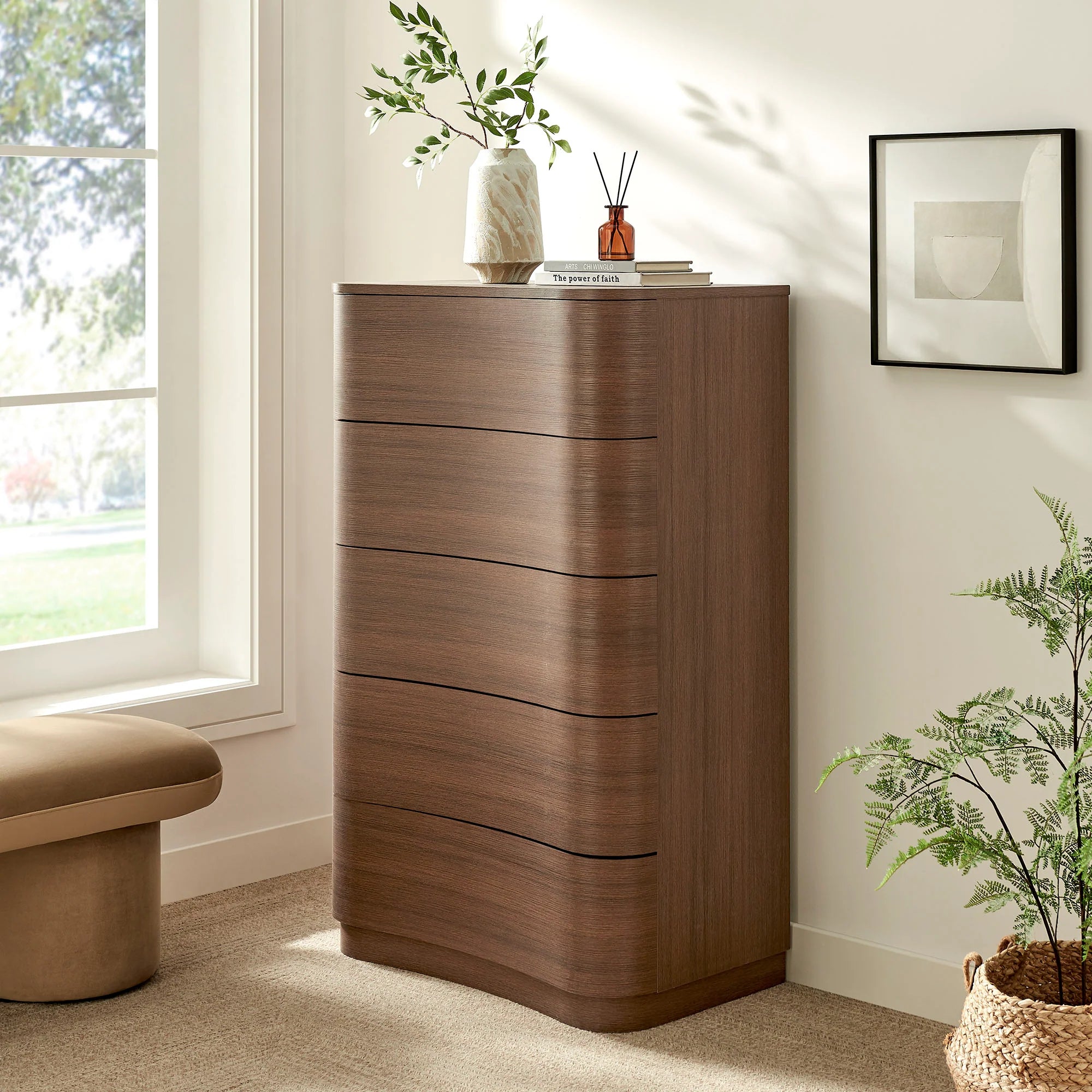 Mirae 5-Drawer Curved Dresser Chest