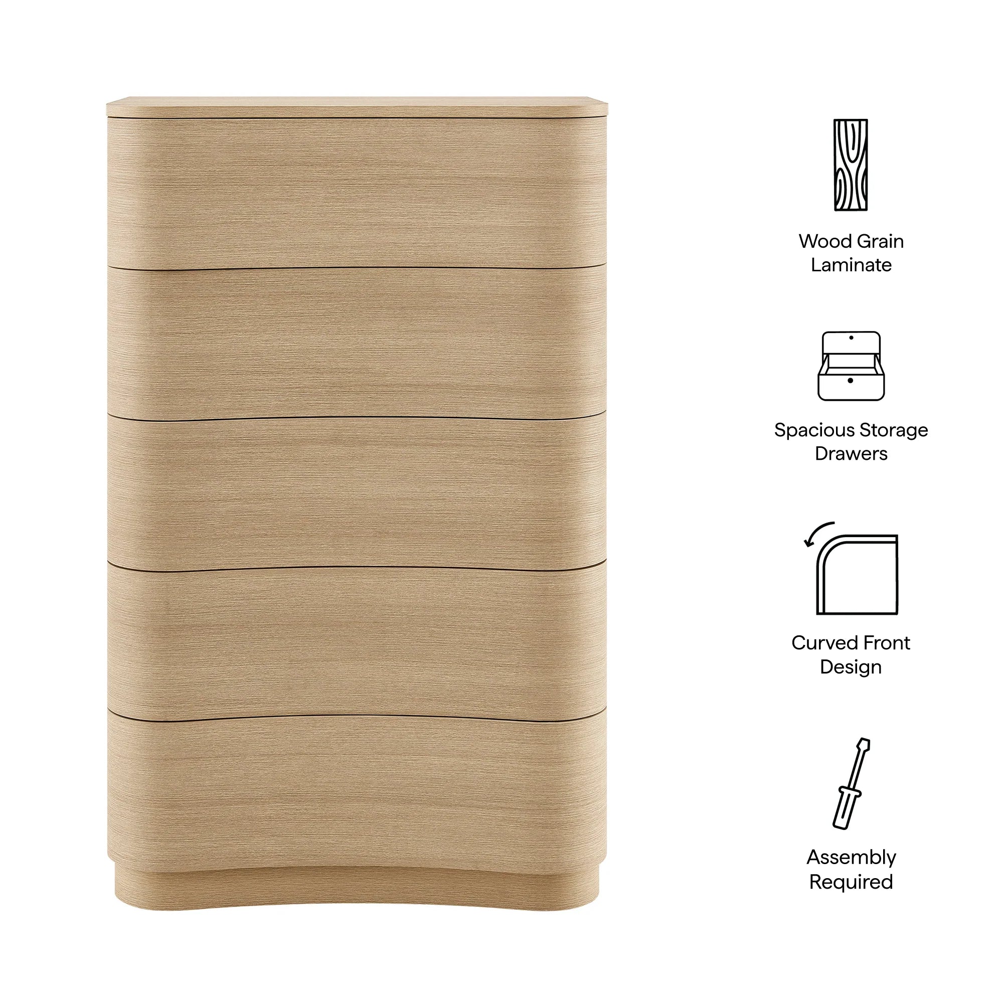 Mirae 5-Drawer Curved Dresser Chest