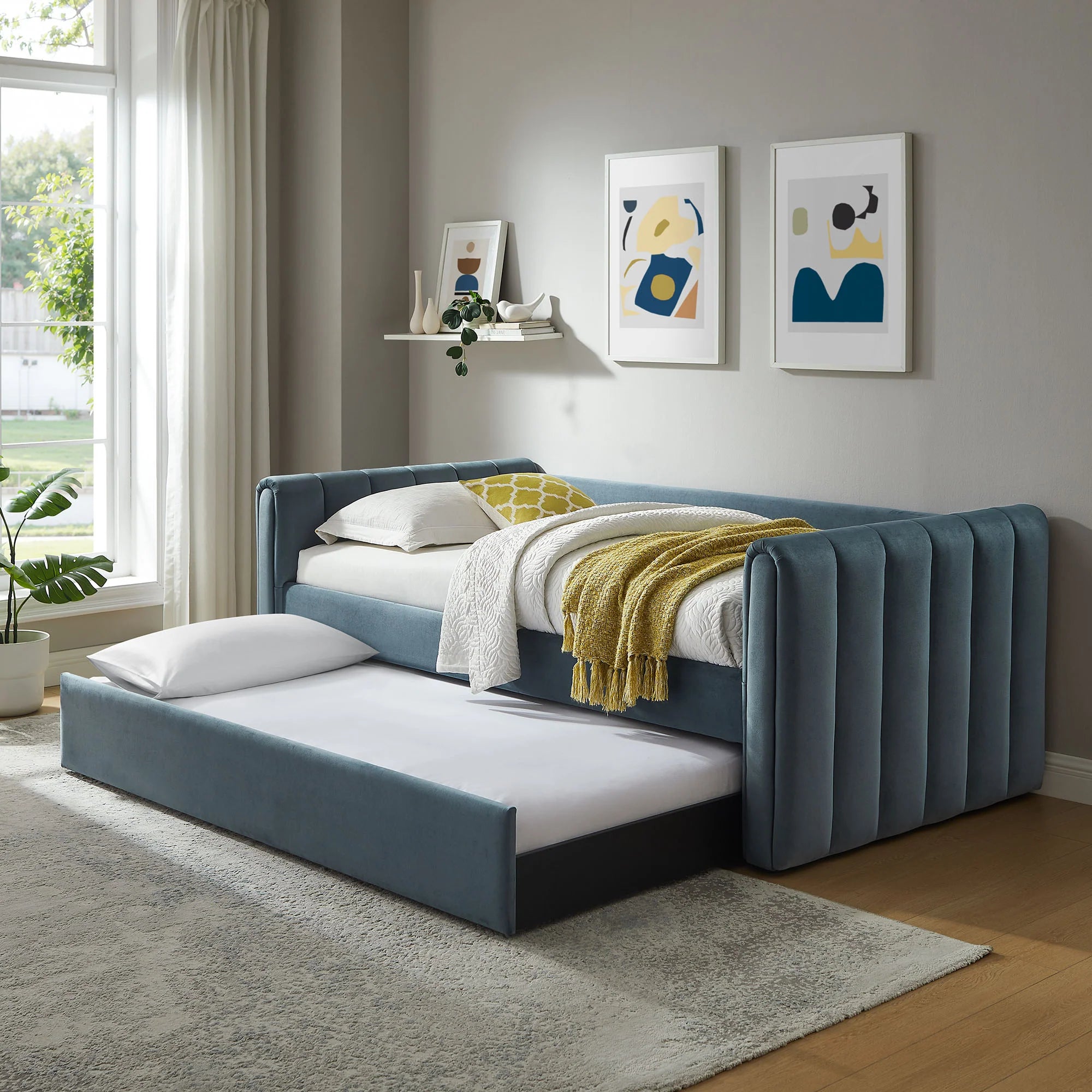Veyla Channel Tufted Performance Velvet Twin Daybed With Trundle