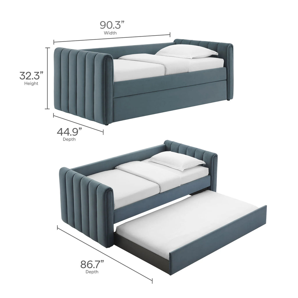 Veyla Channel Tufted Performance Velvet Twin Daybed With Trundle