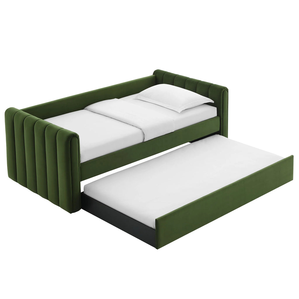 Veyla Channel Tufted Performance Velvet Twin Daybed With Trundle