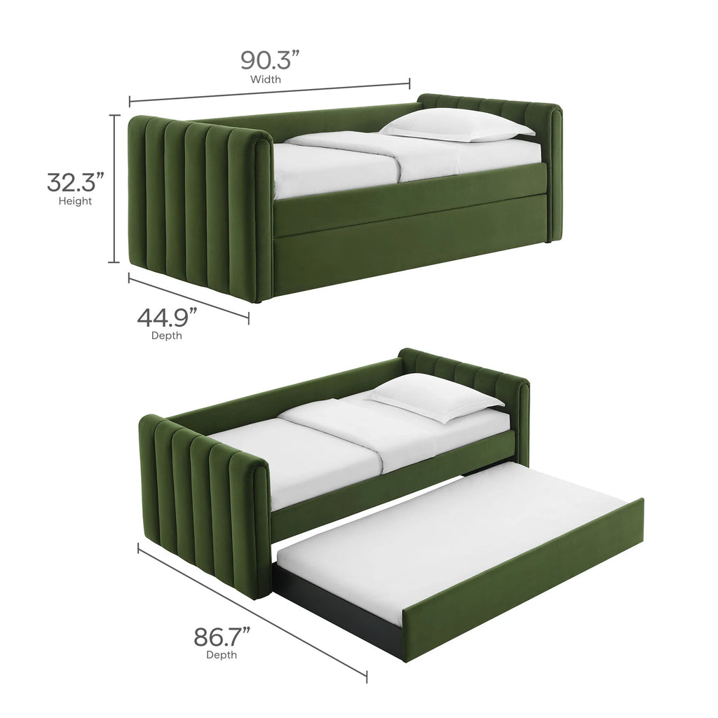 Veyla Channel Tufted Performance Velvet Twin Daybed With Trundle