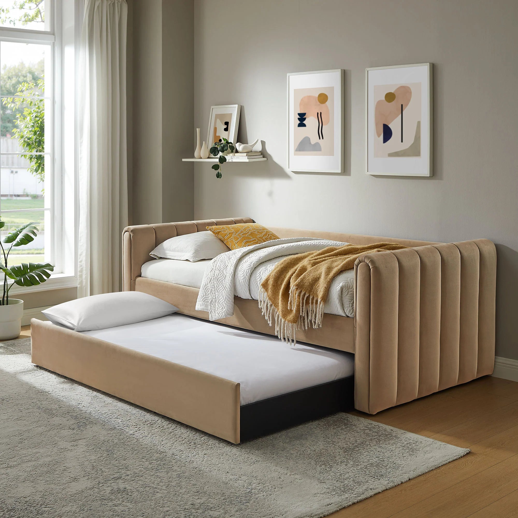 Veyla Channel Tufted Performance Velvet Twin Daybed With Trundle