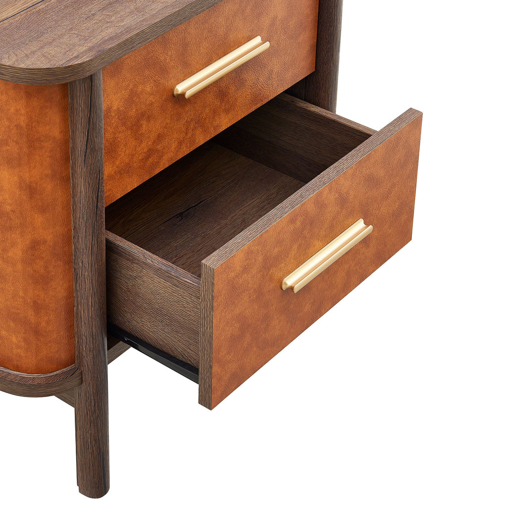 Coralie 2-Drawer Curved Vegan Leather Nightstand