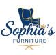 Logo of Sophia's Furniture with a blue armchair and crown on a white background